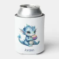 Cute Blue Baby Dragon Eating a Cupcake Can Cooler