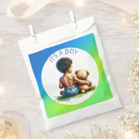 African-American Baby Boy with Teddy Baby Shower Favor Bag