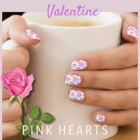 Pretty white with Pink Love Hearts  Minx Nail Art