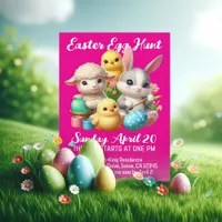 Hoppy Easter Egg Hunt Cute Bunny Chicks Lamb Invitation