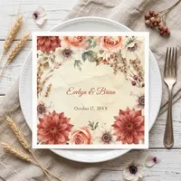Burgundy Terracotta Rust Floral Boho Fall Wedding Napkins
