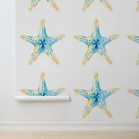 Large Tan and Blue Coastal Starfish Seaside Wallpaper