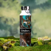 Personalized Colorful Swirls Marble Fluid Art   Water Bottle