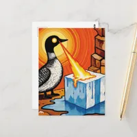 Angry fire eyes MN Loon melting ice  Postcard