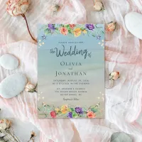 Elegant Beach Watercolor Floral Wedding Invitation