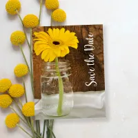 Yellow Daisy in Mason Jar Wedding Save the Date Announcement Postcard