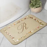 Seashell Frame on Beach Sand with Monogram Bathroom Mat