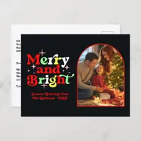 Peppermint Swirl Merry and Bright Retro Christmas Holiday Postcard