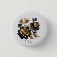 Black Gold Roses Gothic Wedding Button