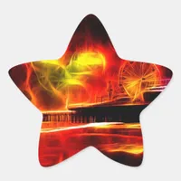 Santa Monica Pier Neon Fire Flames Star Sticker