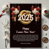 Black Happy Lunar New Year 2025 Year of the Snake Holiday Card