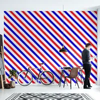 Barbershop Red, White and Blue Stripe Pole Wallpaper