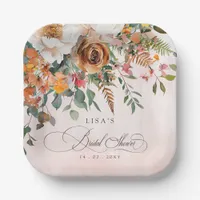 Rustic Orange Floral Fall Bridal Shower  Paper Plates