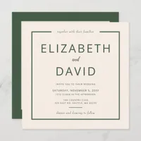 Rustic Warm Green Modern Minimalist Wedding Invitation