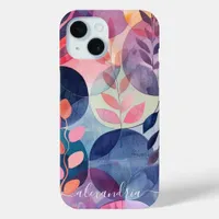 Watercolor Abstract Botanical Shapes With Name iPhone 15 Case