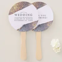 Iridescent Purple Gold Glitter Chic Wedding Hand Fan