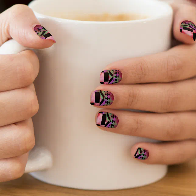 Multicolored dentelated geometry minx nail art