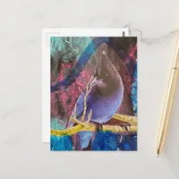 Bird That is Beautiful  Blue Mixed Media Collage Postcard