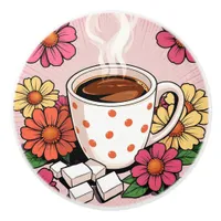 Cute Polka Dot Coffee Cup and Flowers Ceramic Knob
