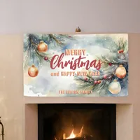 Watercolor Christmas Ornaments and Pine Branches Banner