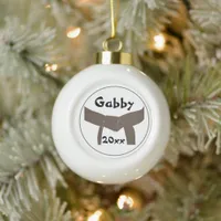 Martial Arts Brown Belt Ceramic Ball Christmas Ornament
