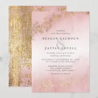 Modern Luxe Gold Flecks Blush Pink Mist Wedding Invitation