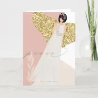 Simple Christmas Angel Gold Wings Peace Typography Holiday Card