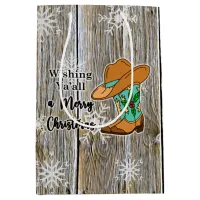 Christmas Festive Cowboy Boots and Hat Snowflakes Medium Gift Bag