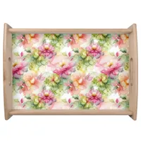 Pastel Flower Alcohol Ink Illustration Print Serving Tray