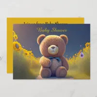 Teddy bear in a meadow, cute baby shower  invitation