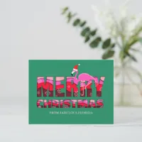 Merry Christmas Pink Flamingo Custom Holiday Postcard