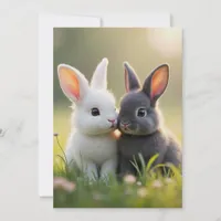 Cute white and black baby bunnies in a meadow holiday card