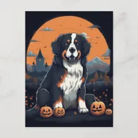 Bernese Mountain Dog Halloween Orange Black  Postcard