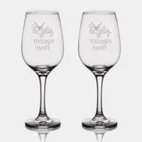 Monogram Christmas - Family Name Be Jolly Etched  Wine Glass