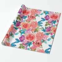 Coral and Fandango Floral Bouquet Wrapping Paper