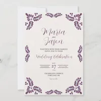 Mexican Talavera Purple Floral Minimalist Wedding Invitation