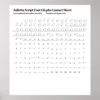 Julietta Script Font Glyphs Contact Sheet Poster