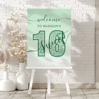 Green Glitter Script Sweet 16 Birthday  Welcome Foam Board