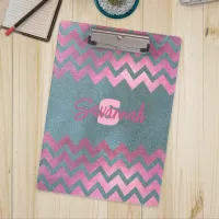 Modern Stylish Chic Pink And Gray Chevron Clipboard