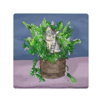 Gray Kitten in Bucket of Catnip Metal Print