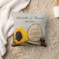 Rustic Sunflower Woodland Wedding Throw Pillow