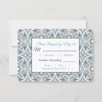Black and Blue Mandala Wedding RSVP card