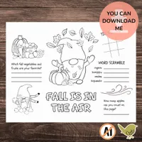 Kids Fall Activity Coloring Printable Placemat Poster