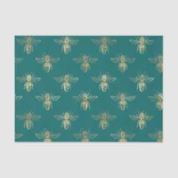 Vintage Teal and Gold Foil Bees Tissue Paper
