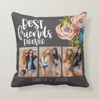 BFF Floral Photo Collage Best Friends Forever Throw Pillow