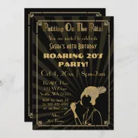 Roaring 20s art deco flapper girl invitation