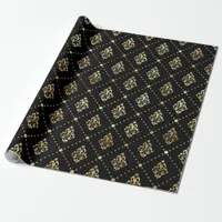 Elegant Black Gold Shimmer Fleur de Lis Birthday Wrapping Paper