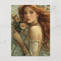 Fantasy Woman With Flowers Postcard