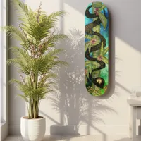 Watercolor Snake on Bamboo Skateboard Art