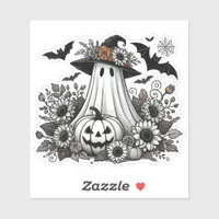 Girly Ghost with Flowers Cute Halloween Sticker